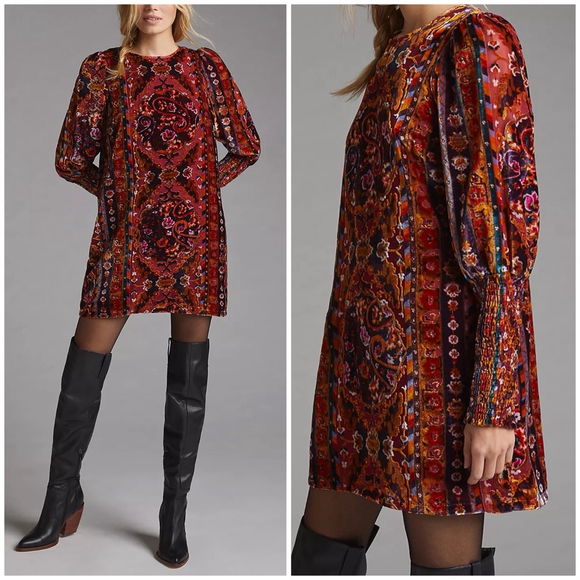 ANTHROPOLOGY Womens Dress Velvet Mini Cocktail Dress Size 4 Burgundy Red Orange - Picture 3 of 15